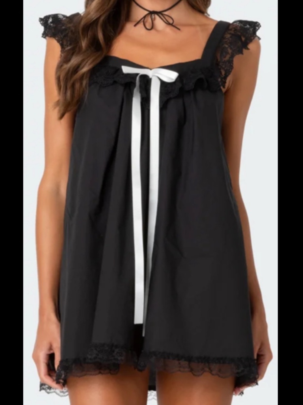 Edikted Black Mini Dress with White Ribbon Accent